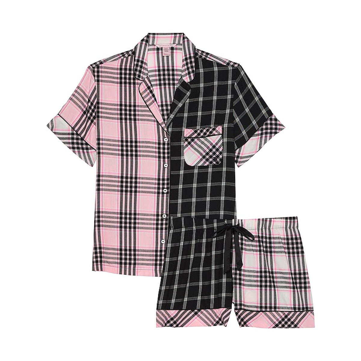 Victoria Secret Flannel Short Pyjama Set Pink Plaid