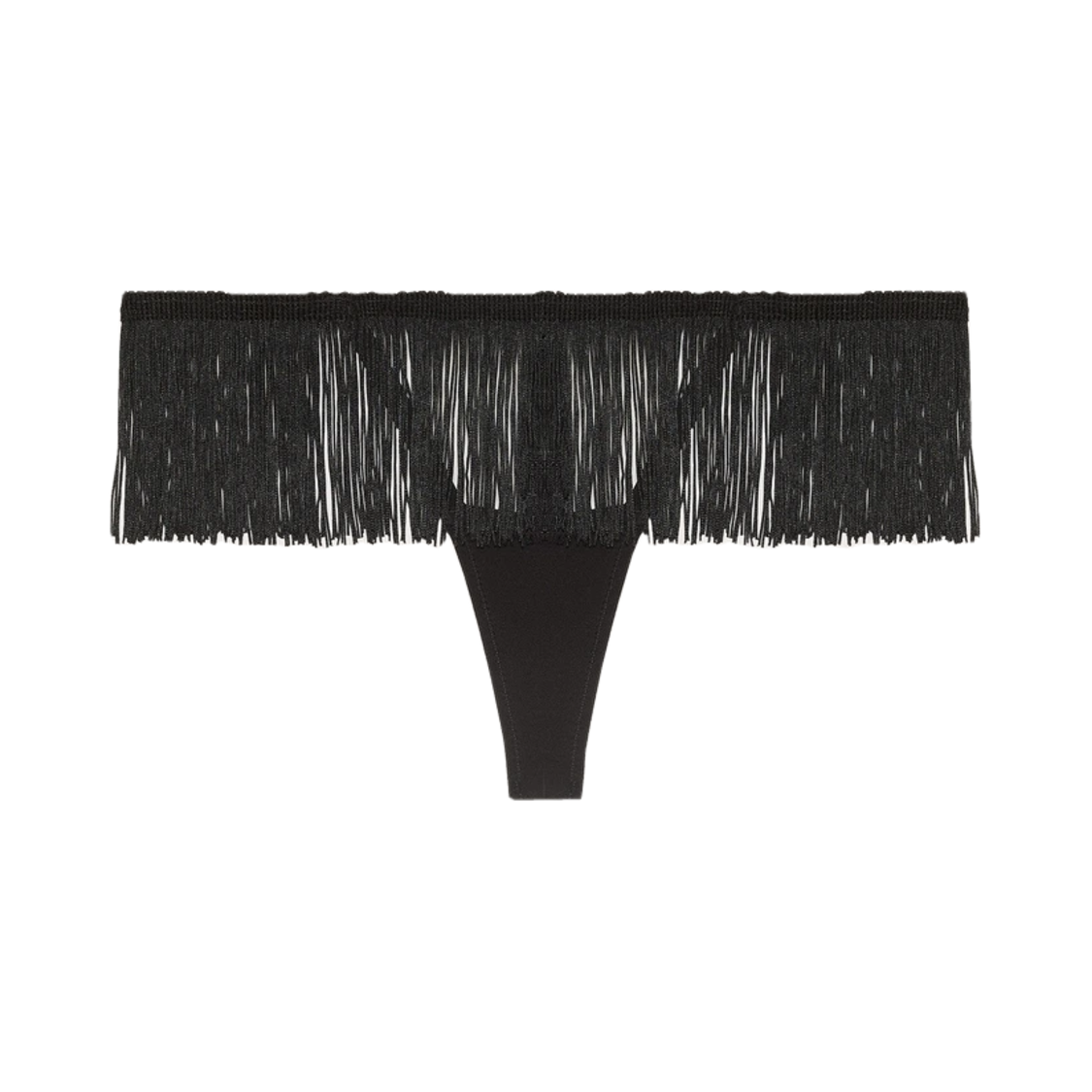 Yamamay Thong with adjustable side and fringes - Privè Dana Стринги черные с бахрамой M/L