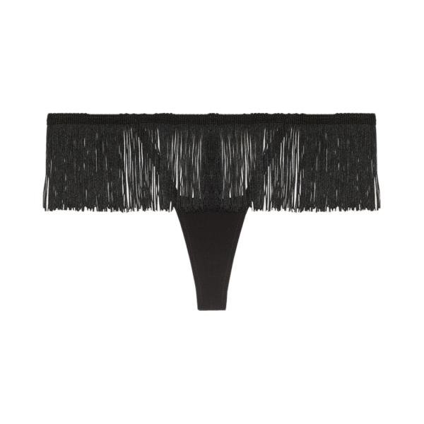 Yamamay Thong with adjustable side and fringes - Privè Dana Стринги черные с бахрамой M/L