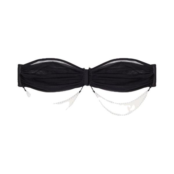 Yamamay Tulle Sash with White Pearl Detail Privè - Pearl M черное прозрачное бюстье бандо с жемчужными нитями