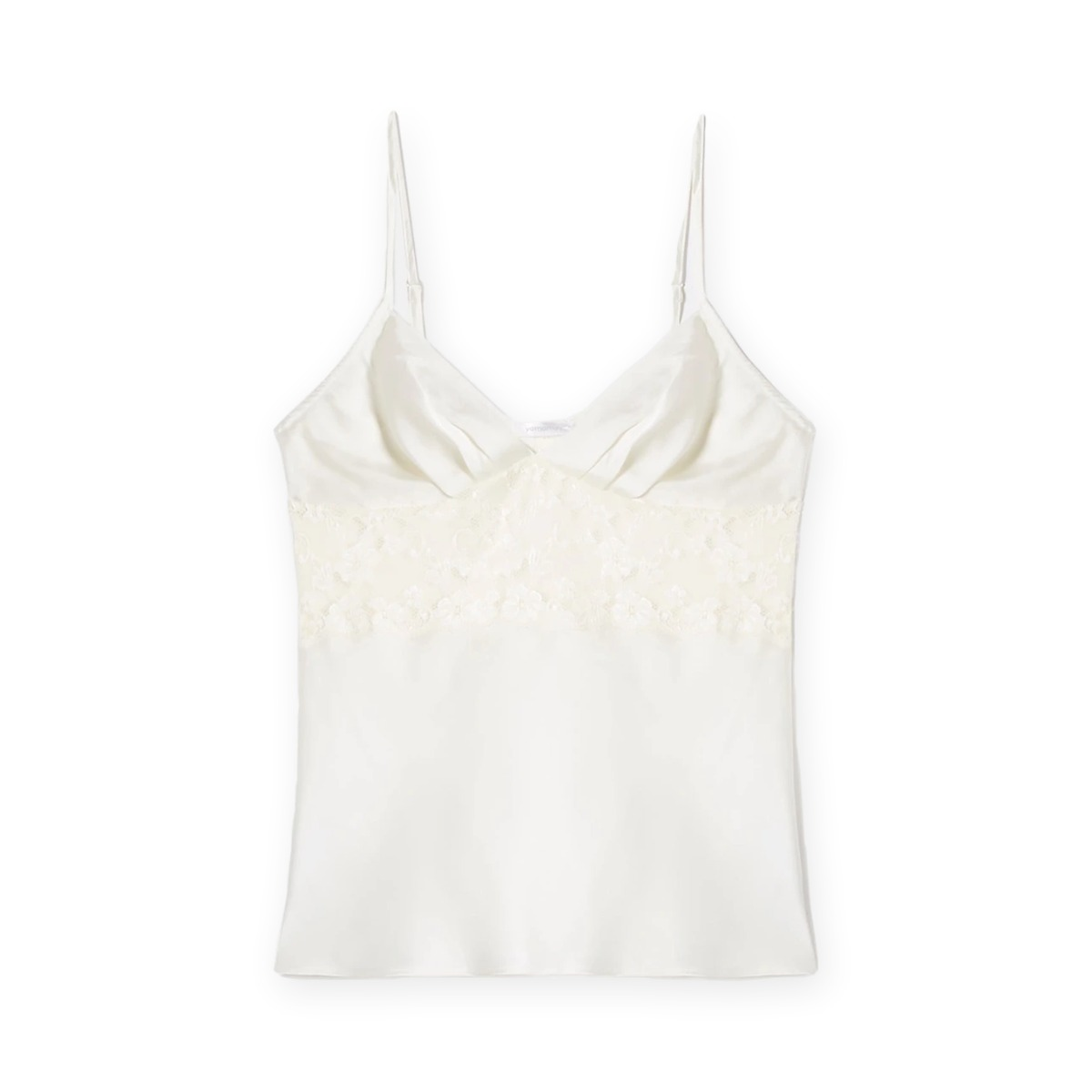 Silky tank top with lace trim / white / XL