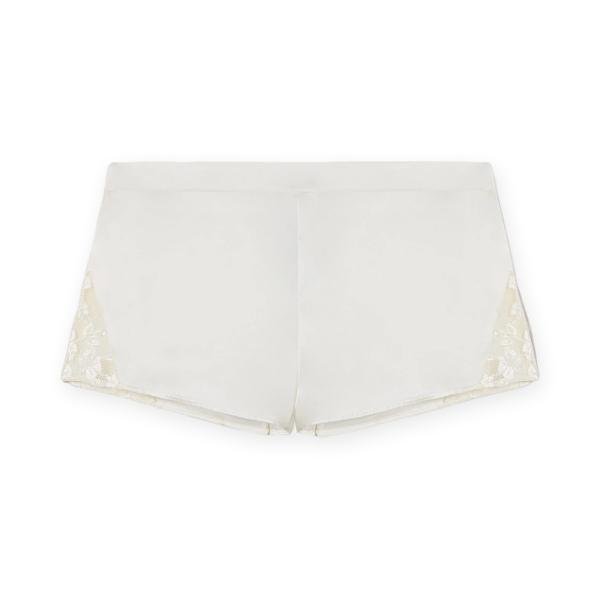 Classic silky shorts with lace / white / M