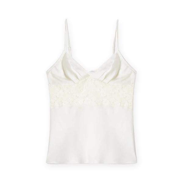 Silky tank top with lace trim / white / S